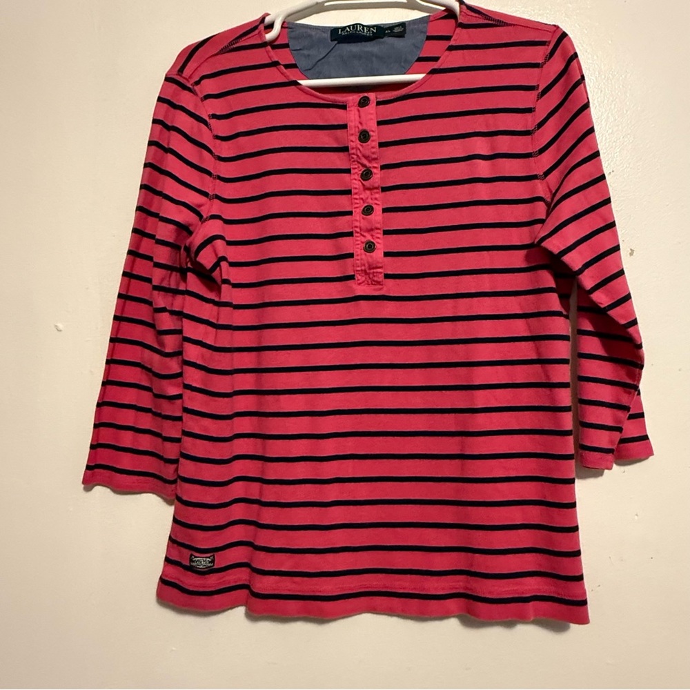 Lauren Ralph Lauren Pink Striped Top Women’s Size XL Pullover LongSleeve